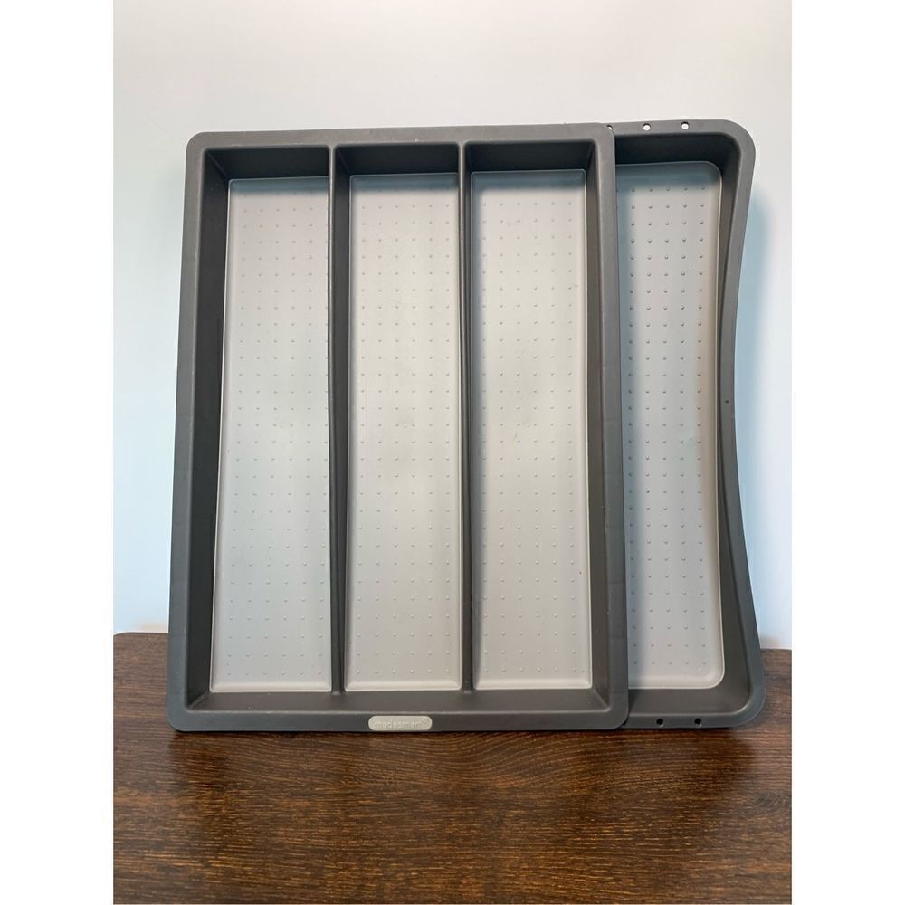 Madesmart Soft Grip Non-Slip Utensil Tray Kitchen Drawer Organizer Gray